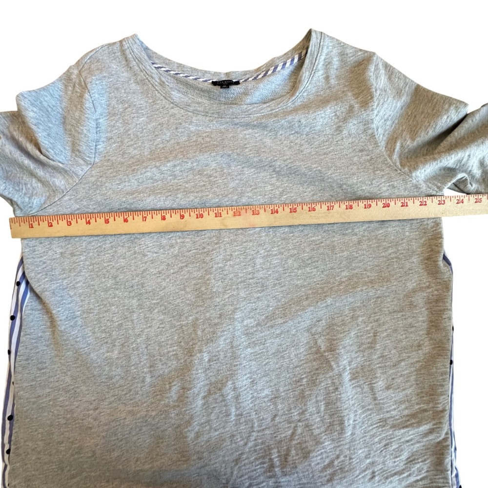 Talbots Plus Top Women's 1X Gray Knit Mixed Media Striped Polka Dot Accent - Picture 6 of 10